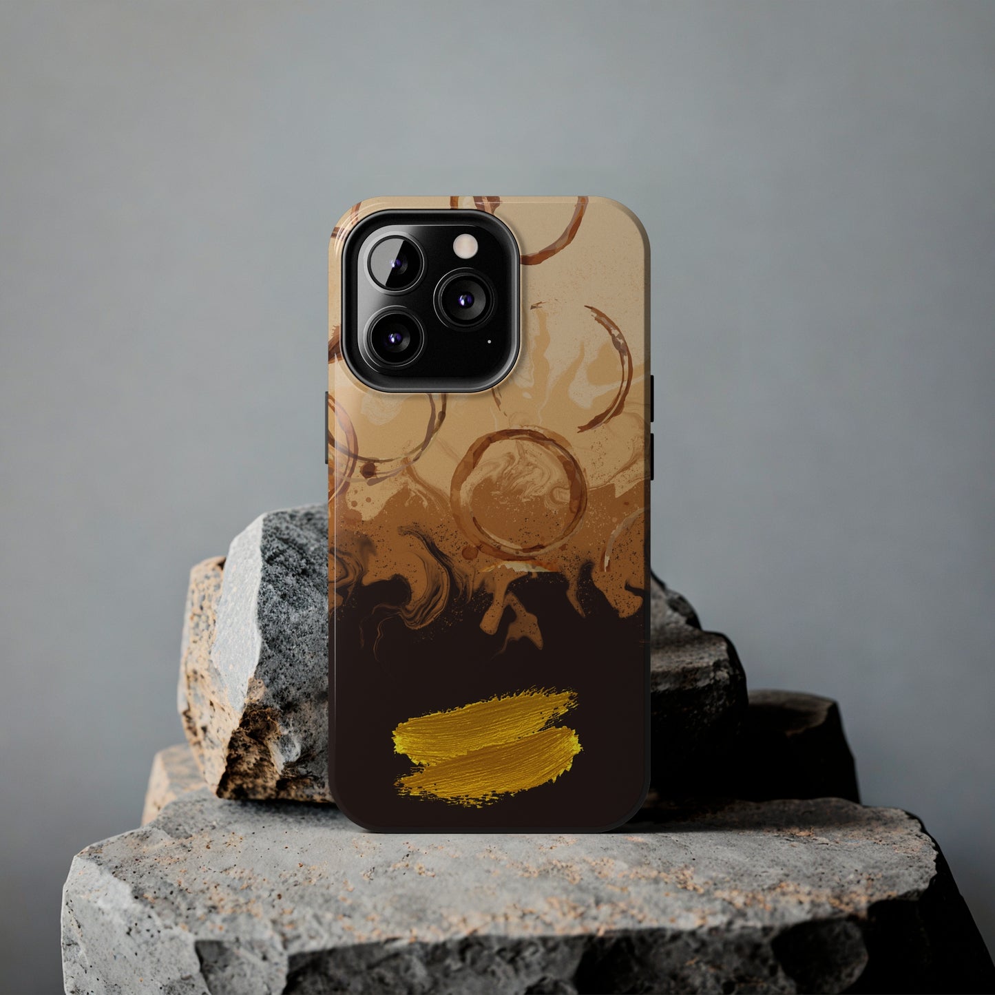Abstract Coffee & Gold Brushstrokes - iPhone Case