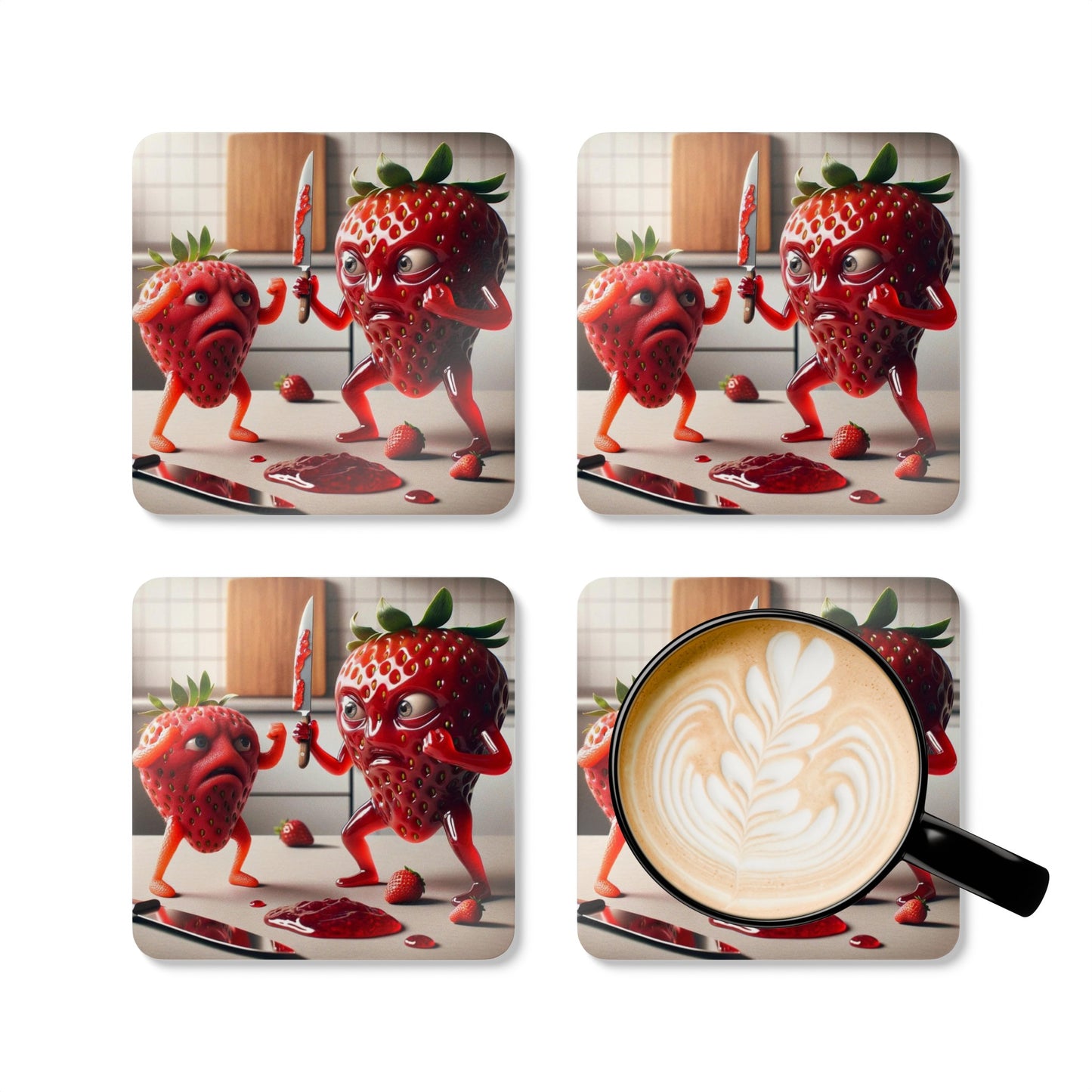 Strawberry Skirmish - Corkwood Coaster Set