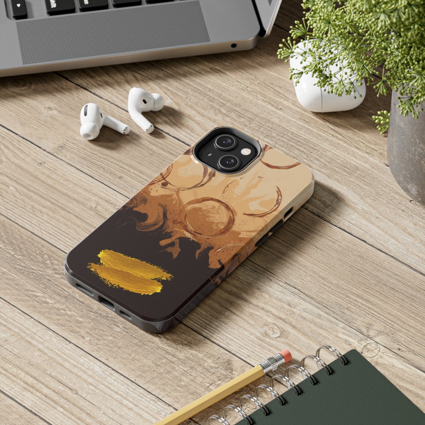 Abstract Coffee & Gold Brushstrokes - iPhone Case