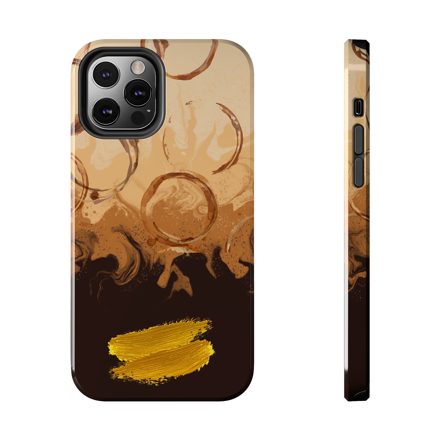Abstract Coffee & Gold Brushstrokes - iPhone Case
