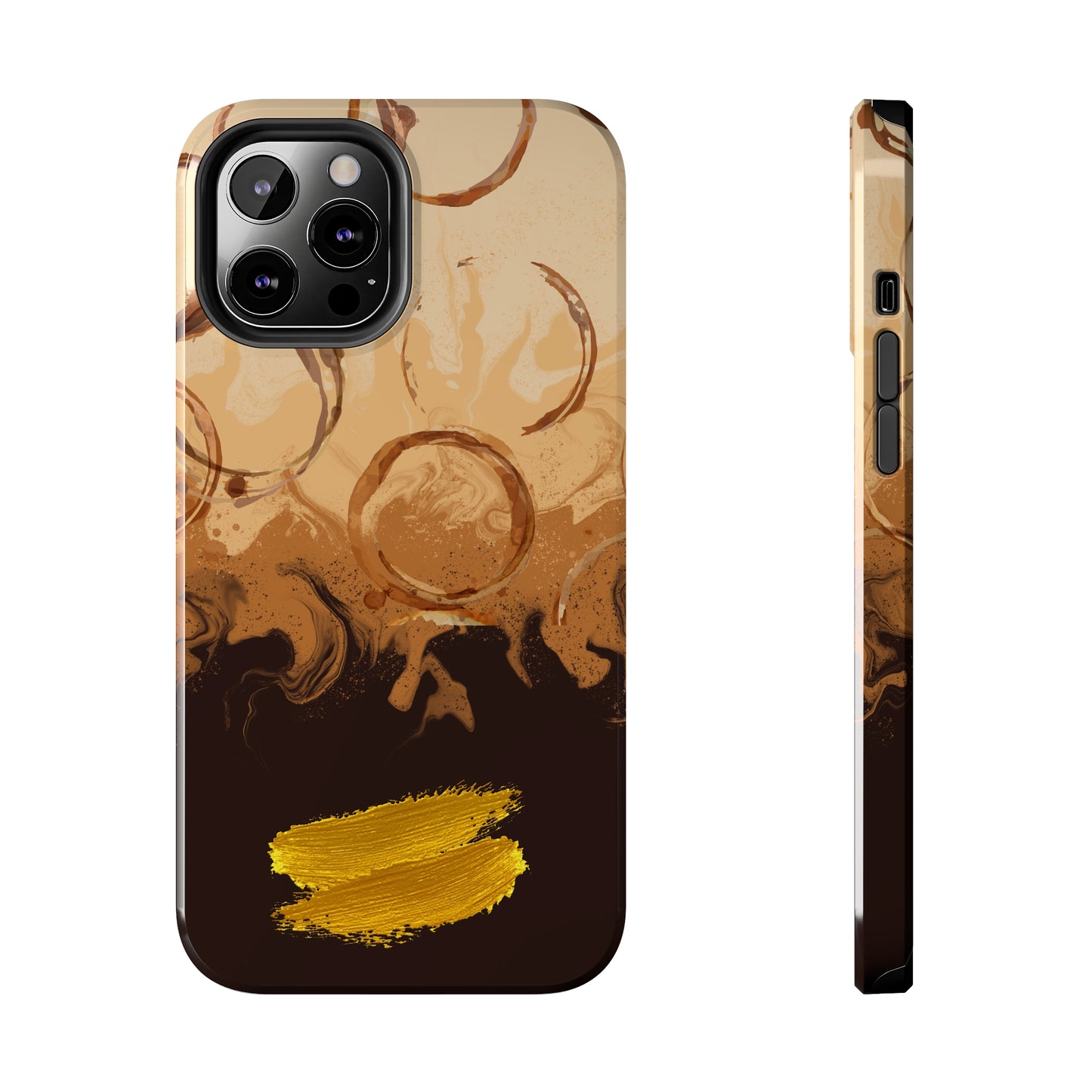 Abstract Coffee & Gold Brushstrokes - iPhone Case
