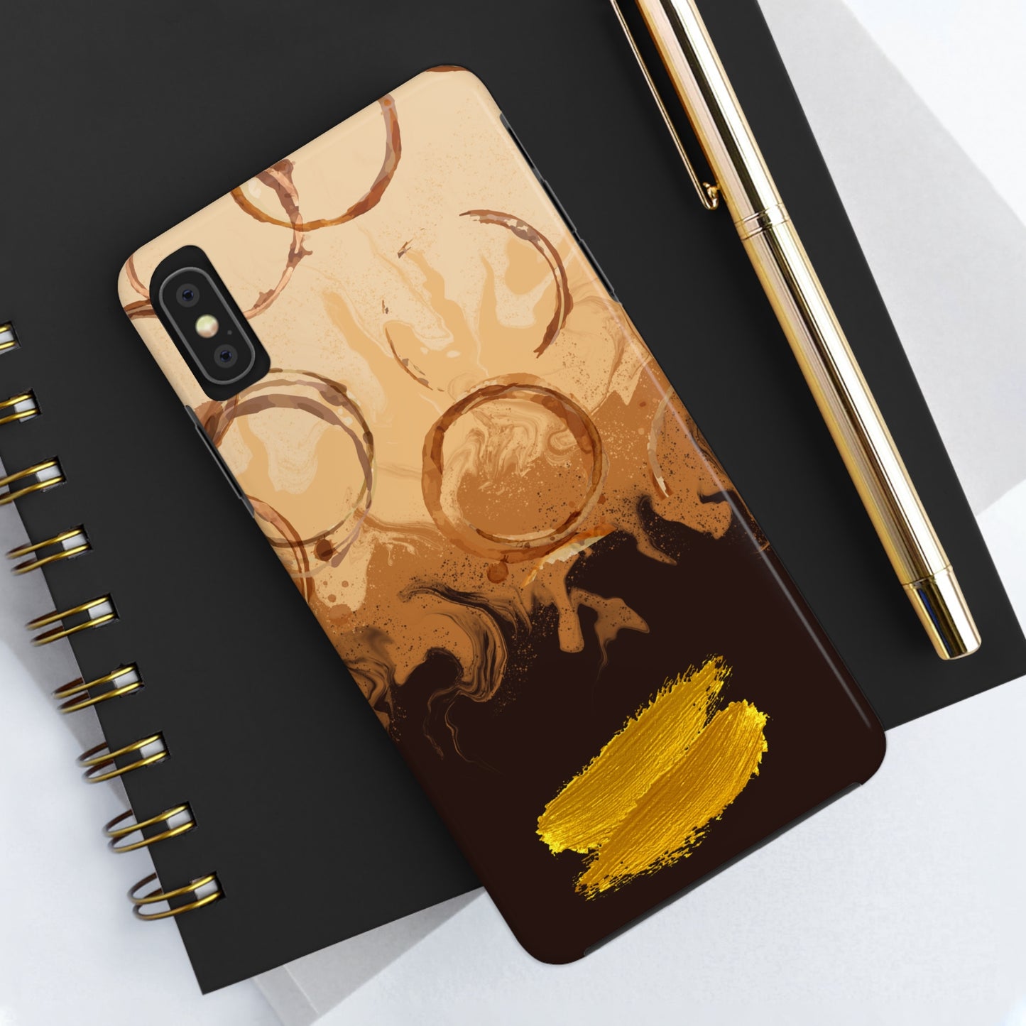 Abstract Coffee & Gold Brushstrokes - iPhone Case