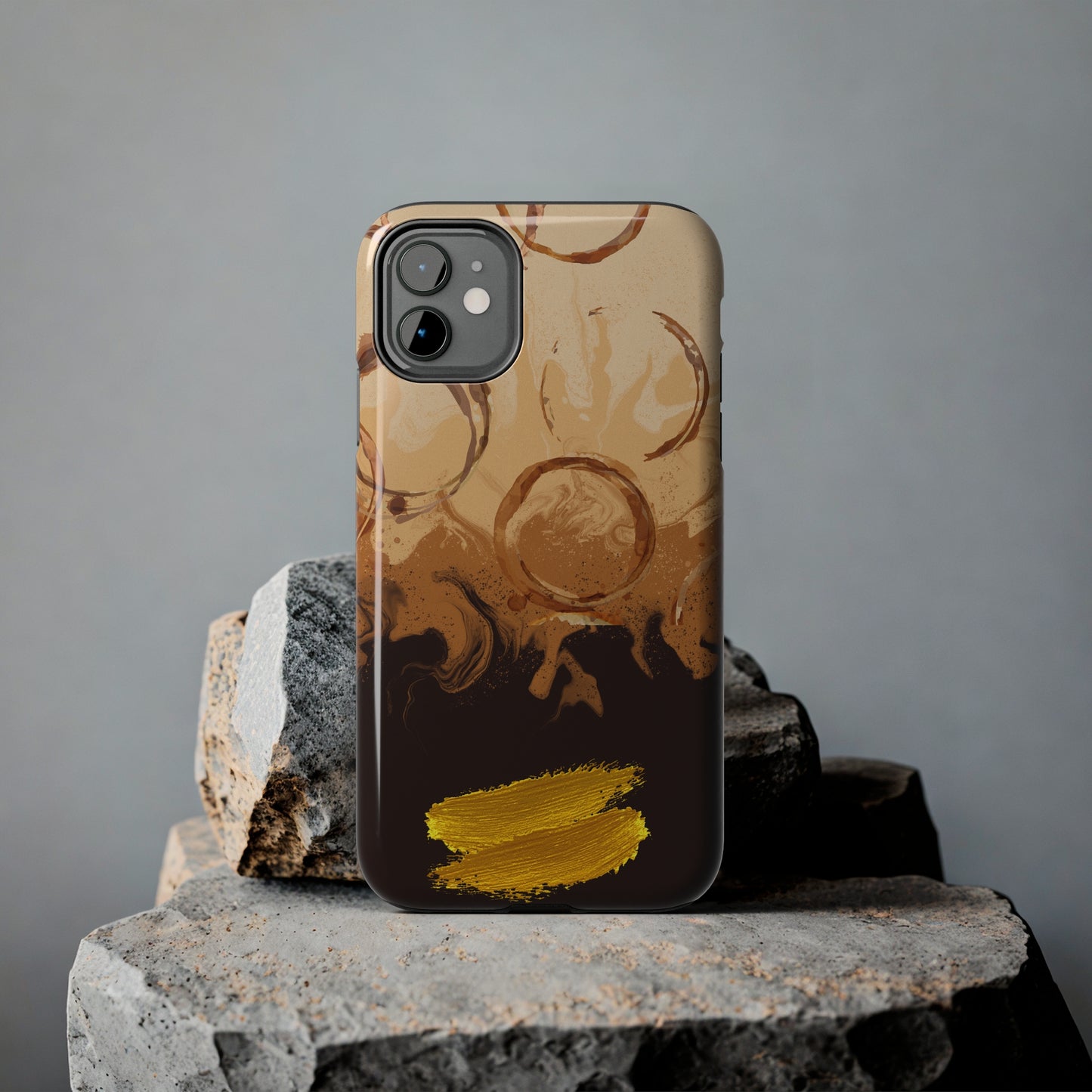 Abstract Coffee & Gold Brushstrokes - iPhone Case