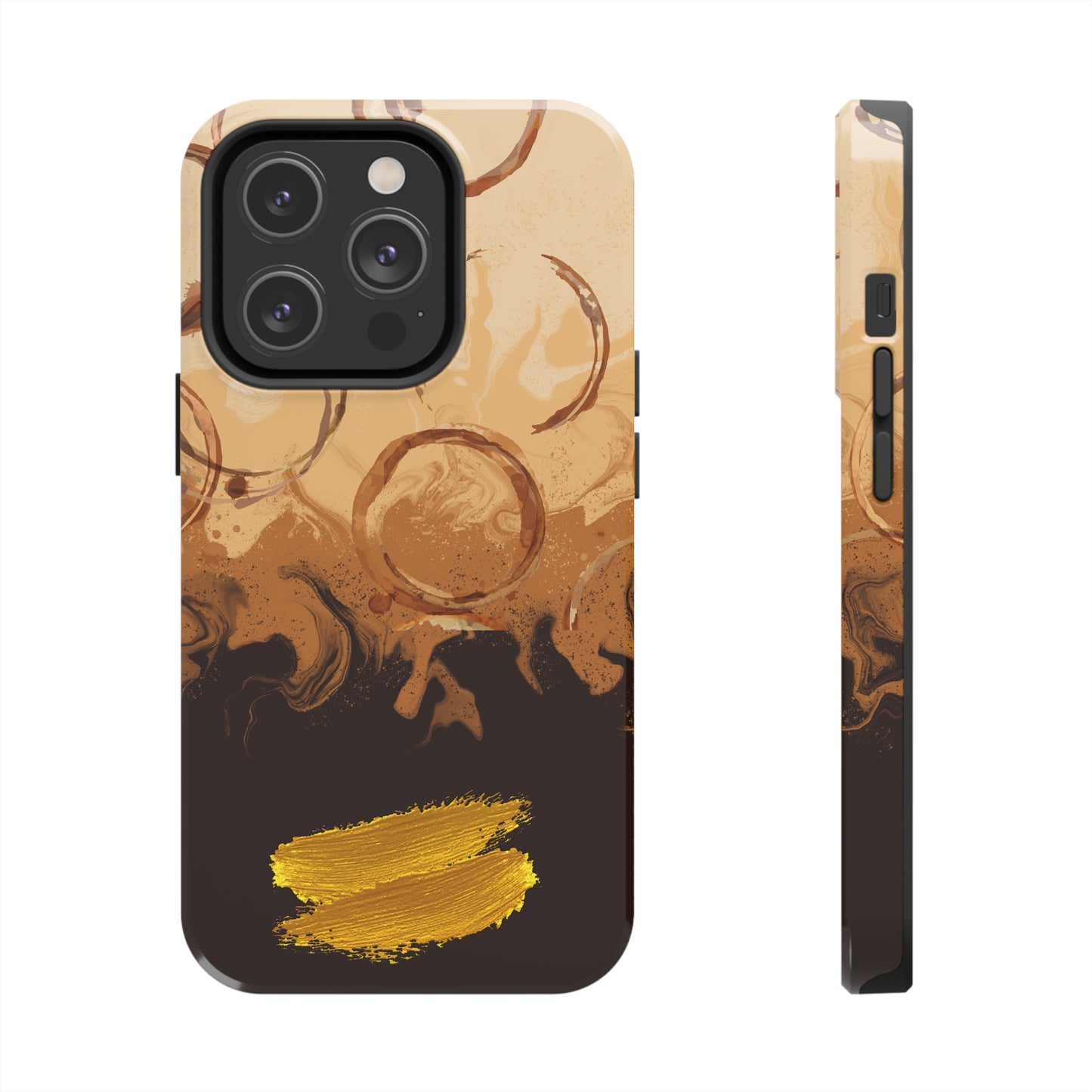 Abstract Coffee & Gold Brushstrokes - iPhone Case