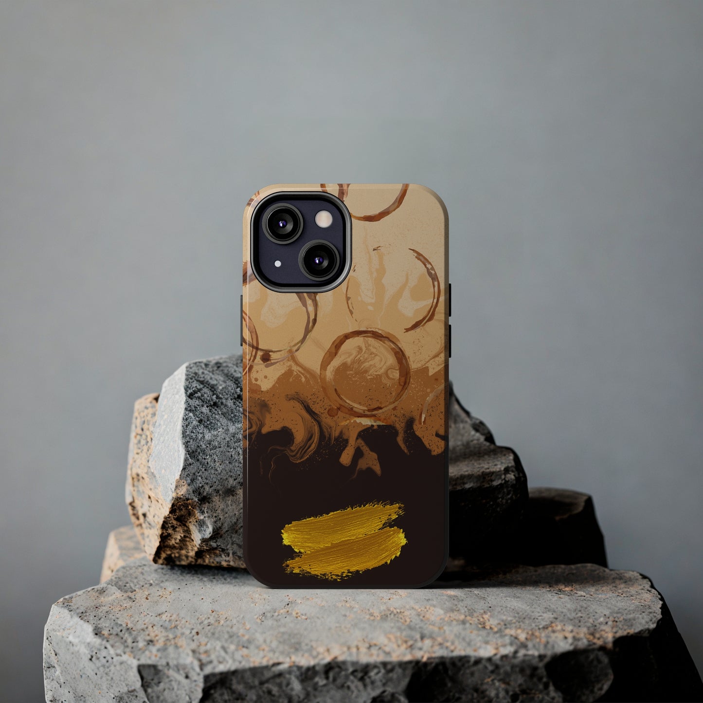 Abstract Coffee & Gold Brushstrokes - iPhone Case
