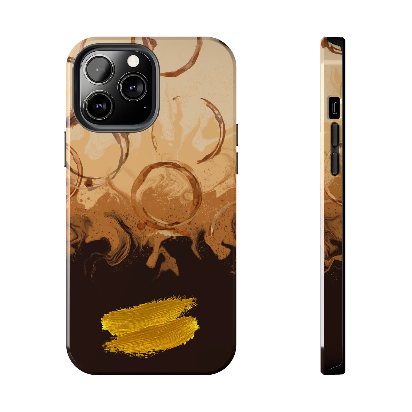 Abstract Coffee & Gold Brushstrokes - iPhone Case