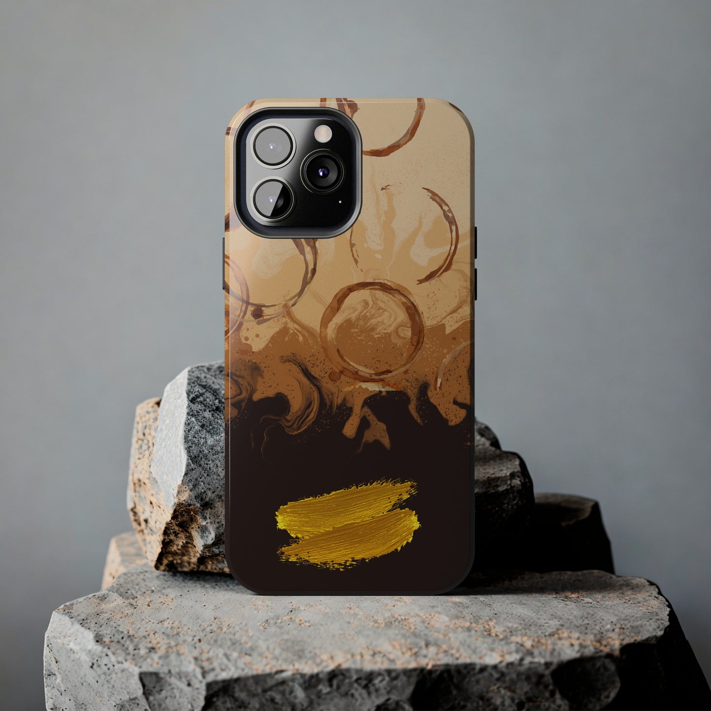 Abstract Coffee & Gold Brushstrokes - iPhone Case