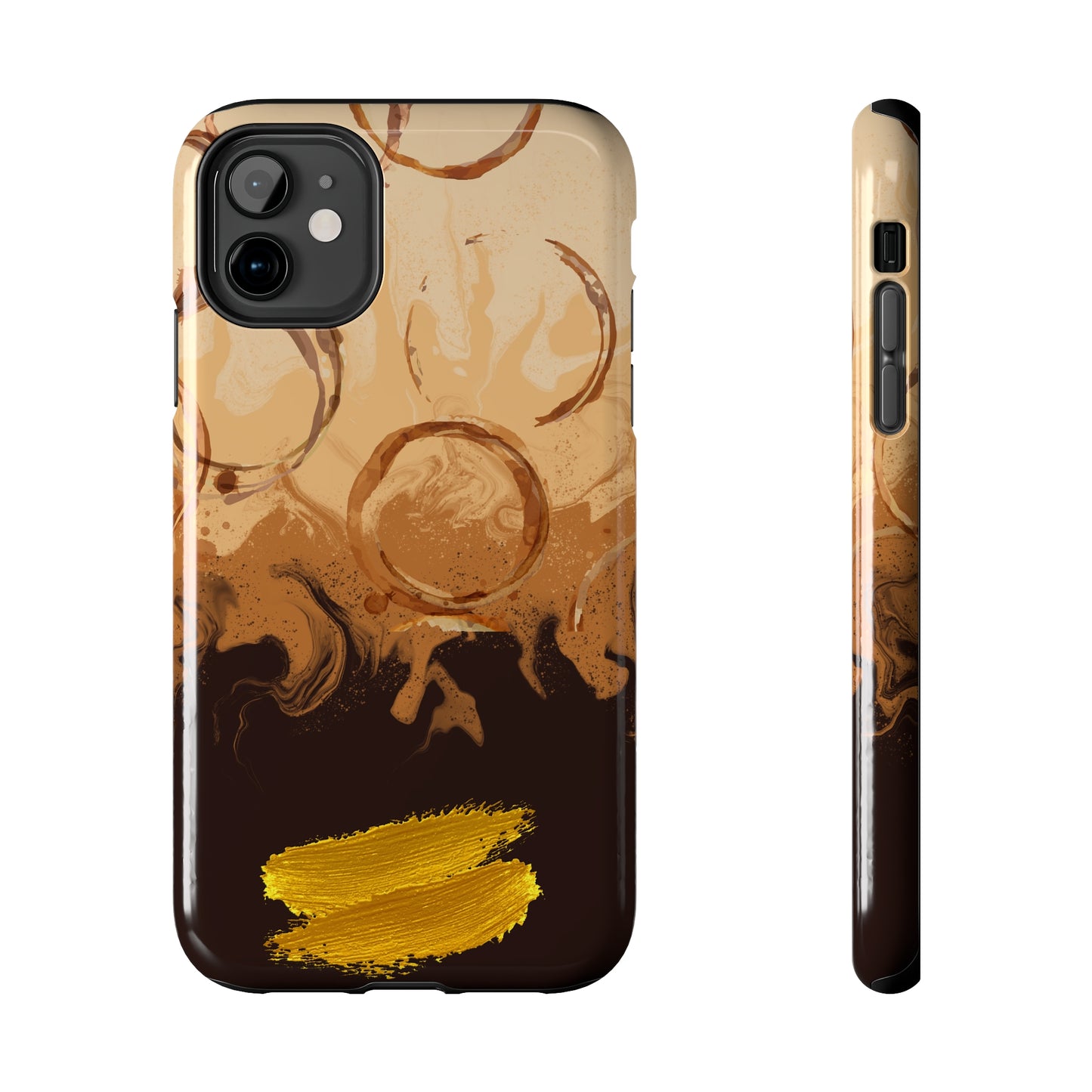 Abstract Coffee & Gold Brushstrokes - iPhone Case