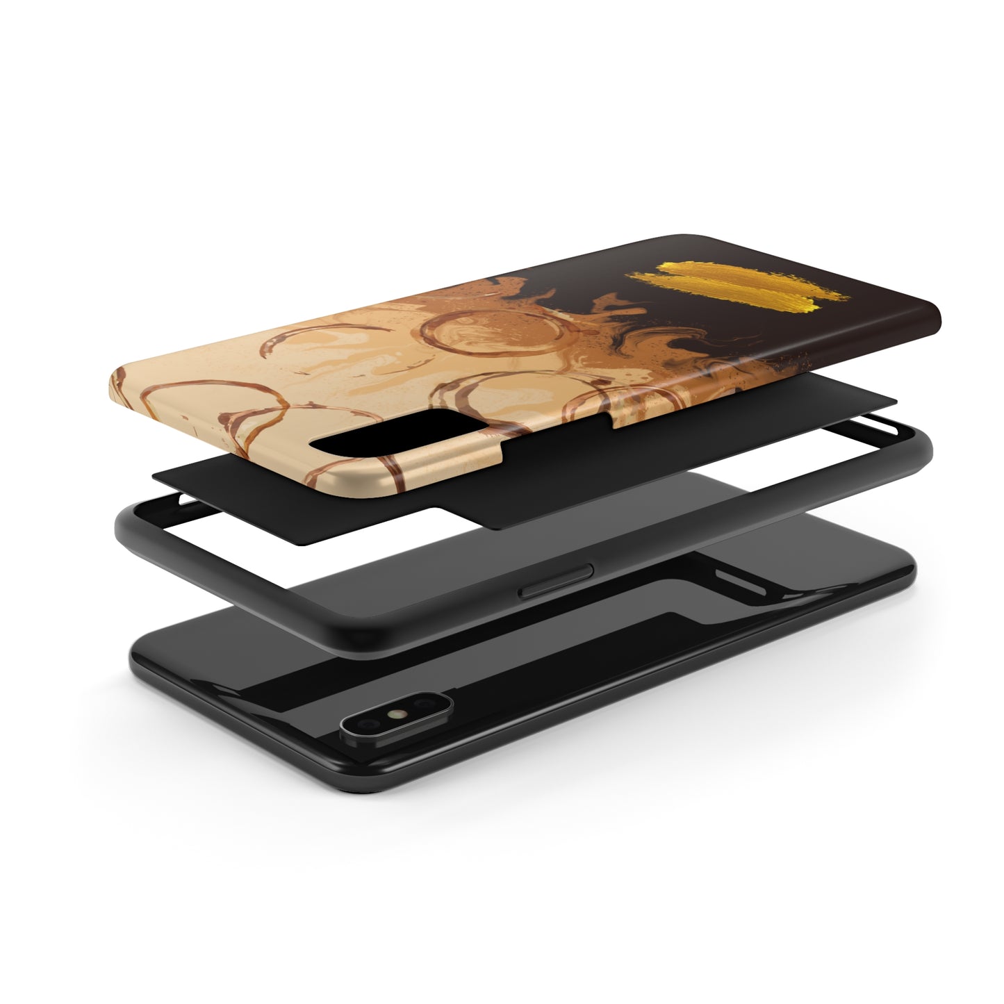 Abstract Coffee & Gold Brushstrokes - iPhone Case