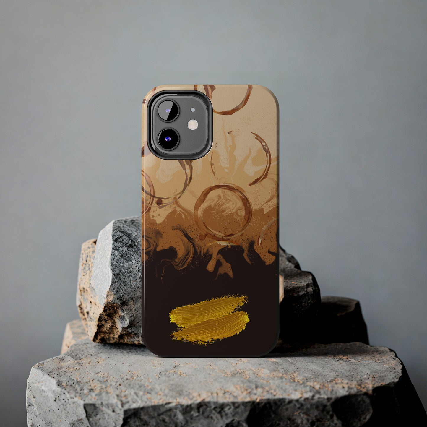 Abstract Coffee & Gold Brushstrokes - iPhone Case