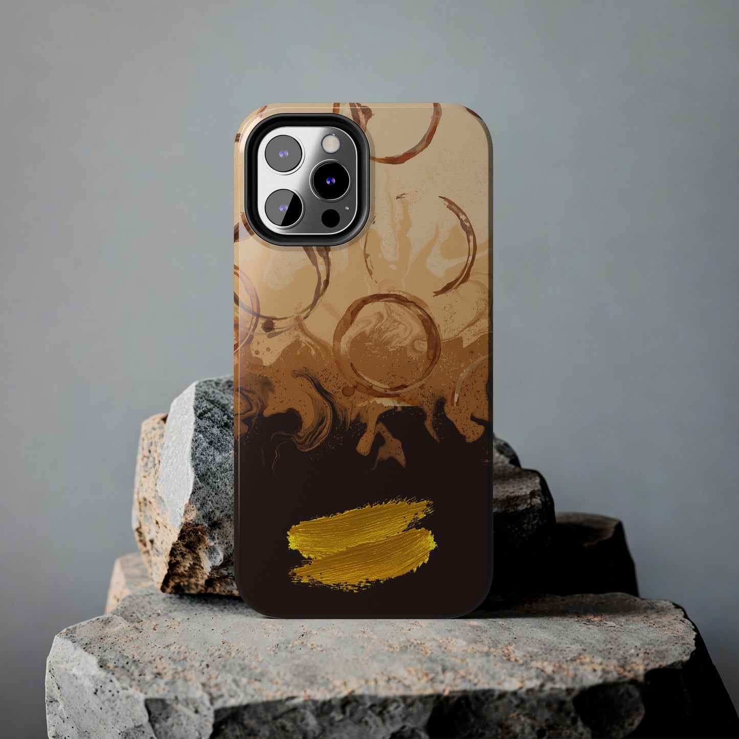 Abstract Coffee & Gold Brushstrokes - iPhone Case