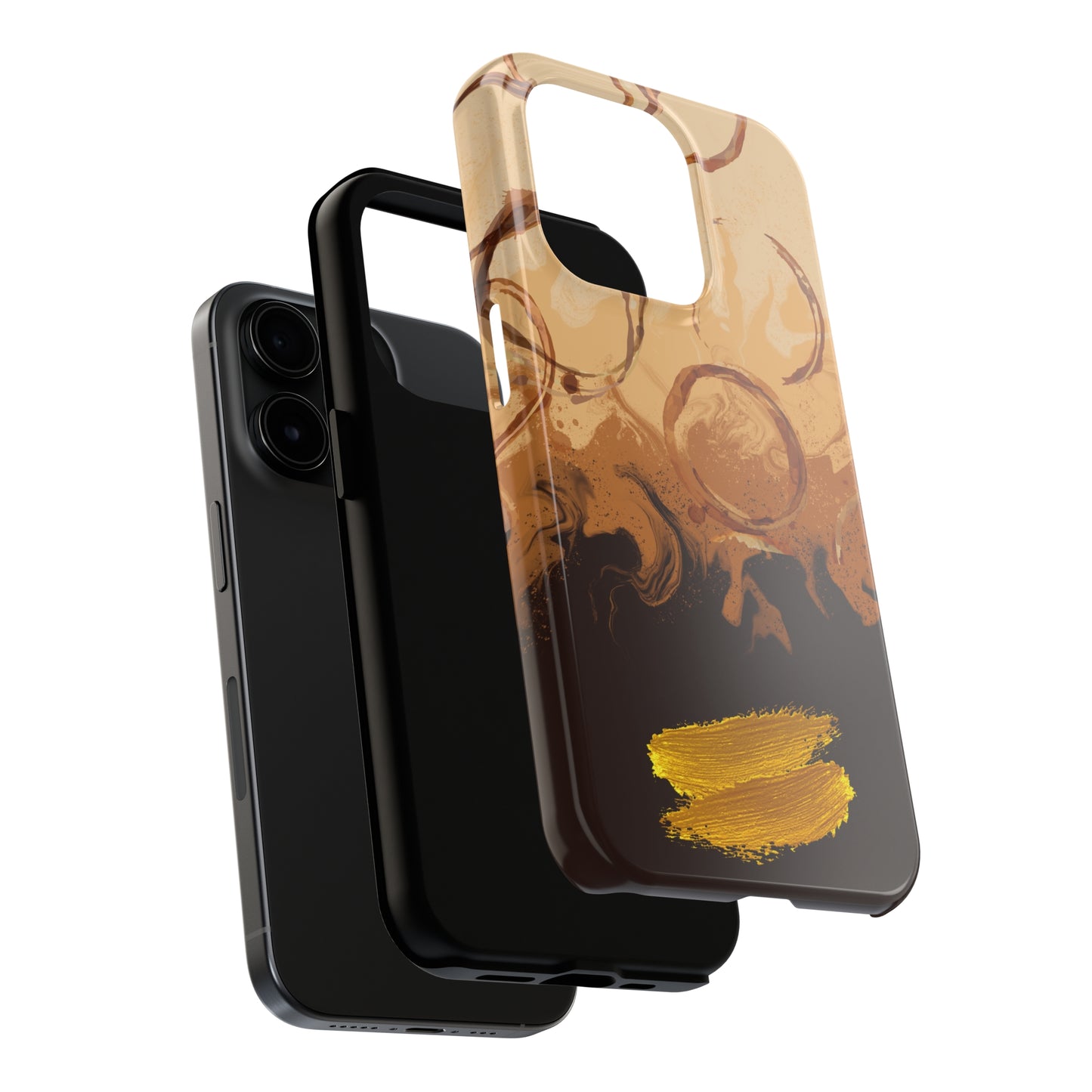 Abstract Coffee & Gold Brushstrokes - iPhone Case