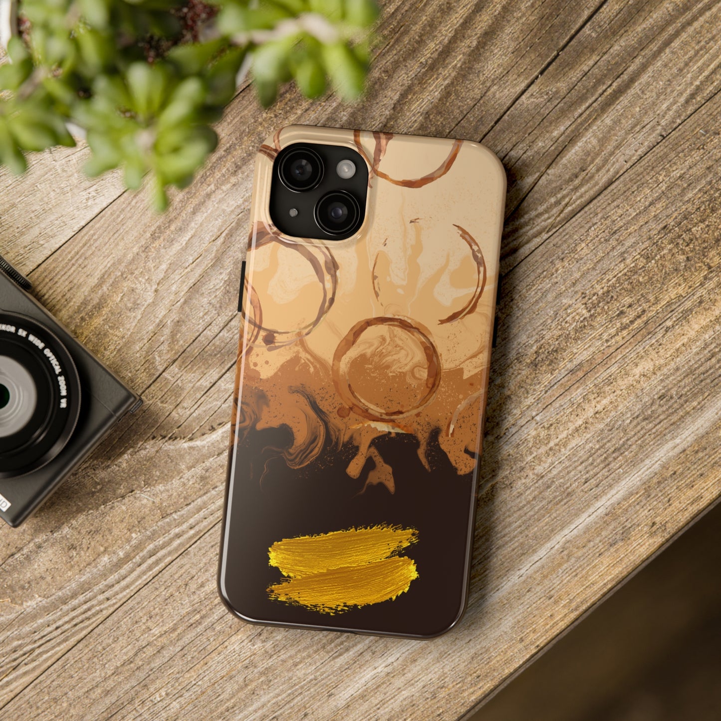 Abstract Coffee & Gold Brushstrokes - iPhone Case