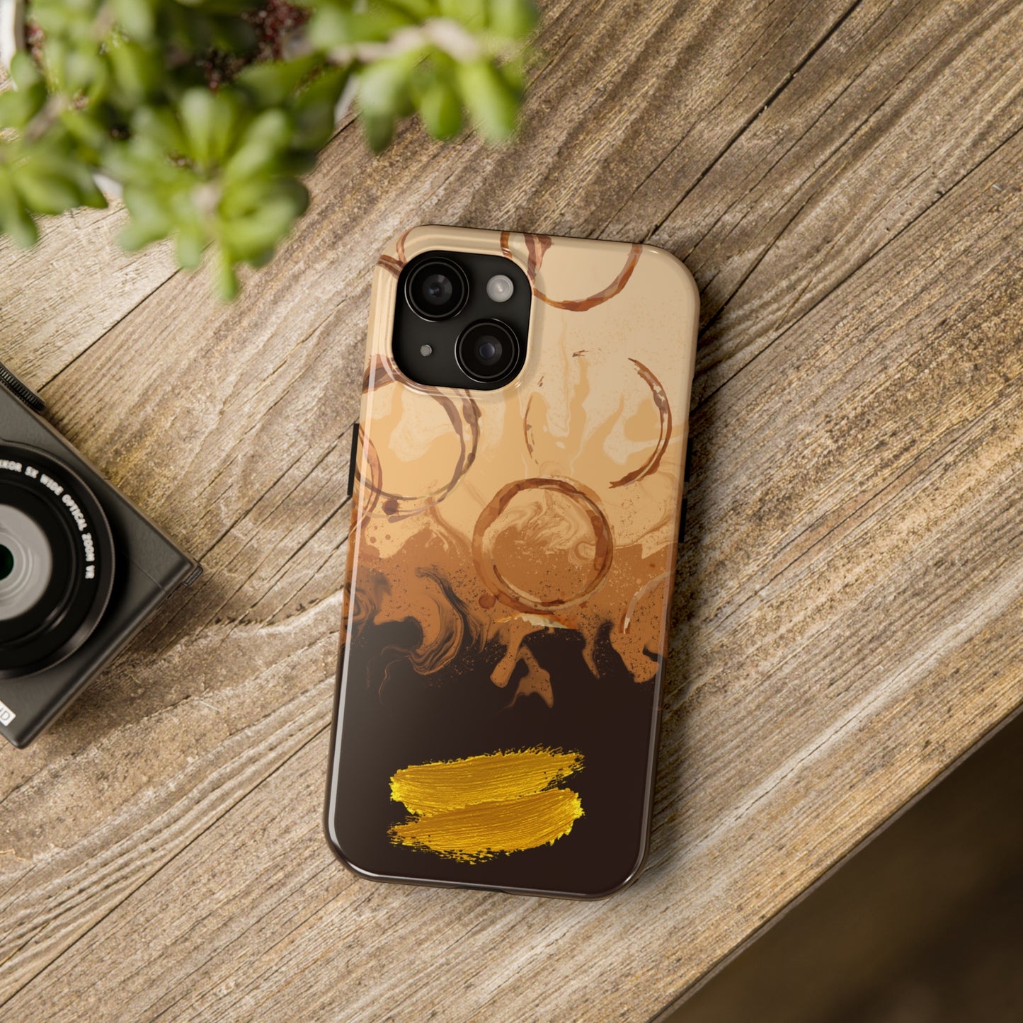 Abstract Coffee & Gold Brushstrokes - iPhone Case