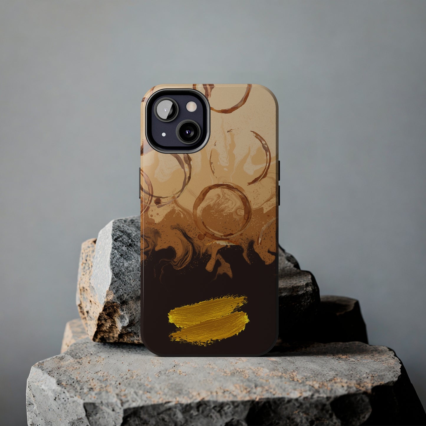 Abstract Coffee & Gold Brushstrokes - iPhone Case