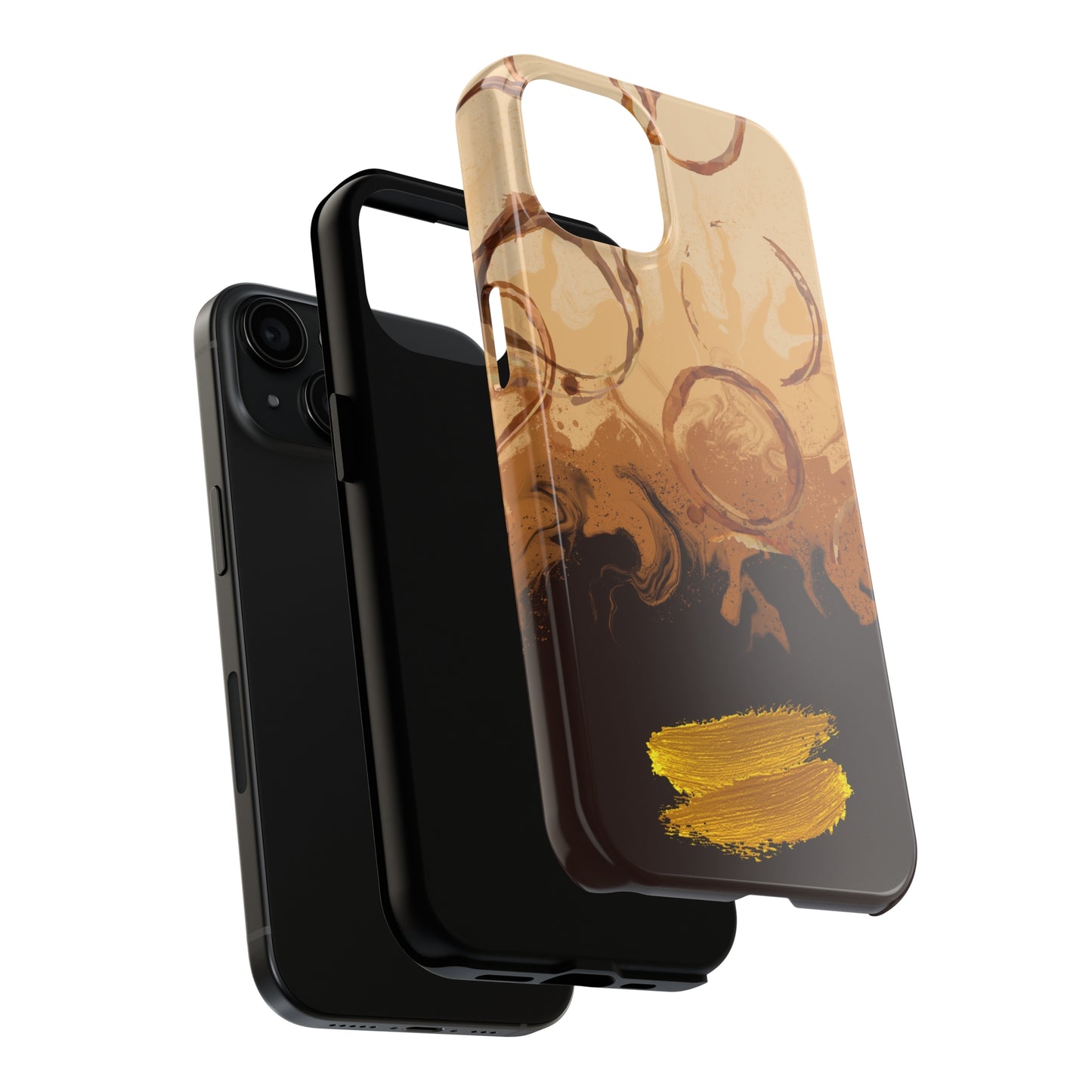 Abstract Coffee & Gold Brushstrokes - iPhone Case
