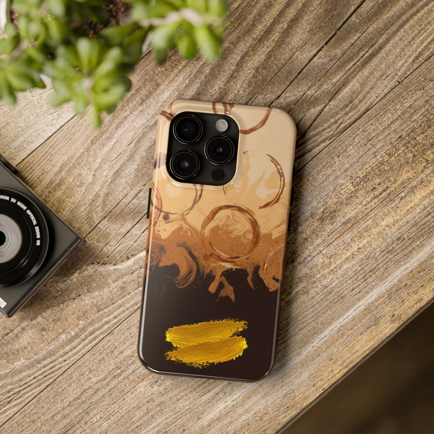 Abstract Coffee & Gold Brushstrokes - iPhone Case