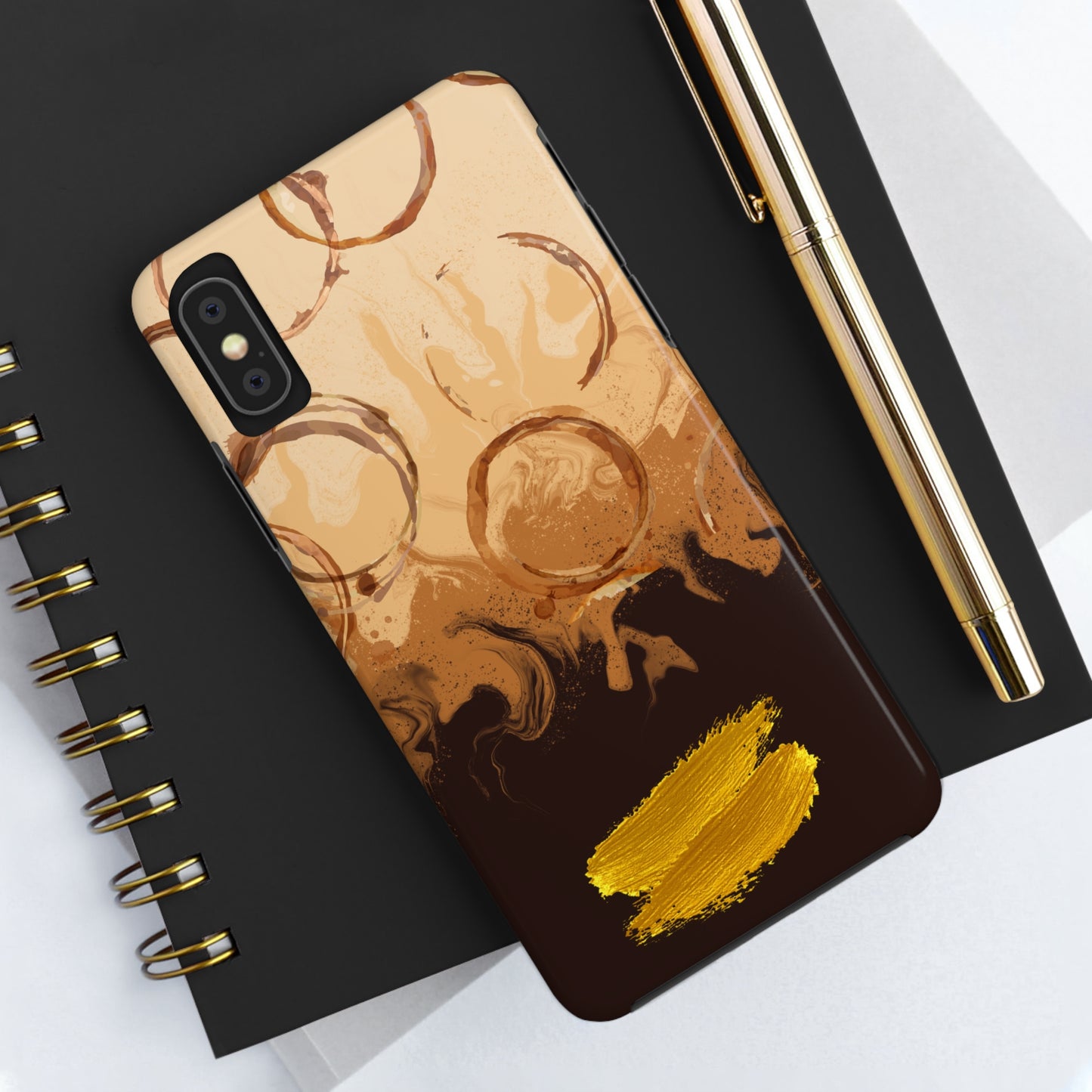 Abstract Coffee & Gold Brushstrokes - iPhone Case