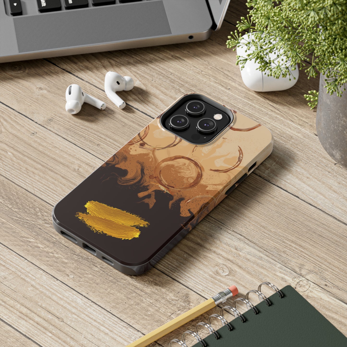 Abstract Coffee & Gold Brushstrokes - iPhone Case
