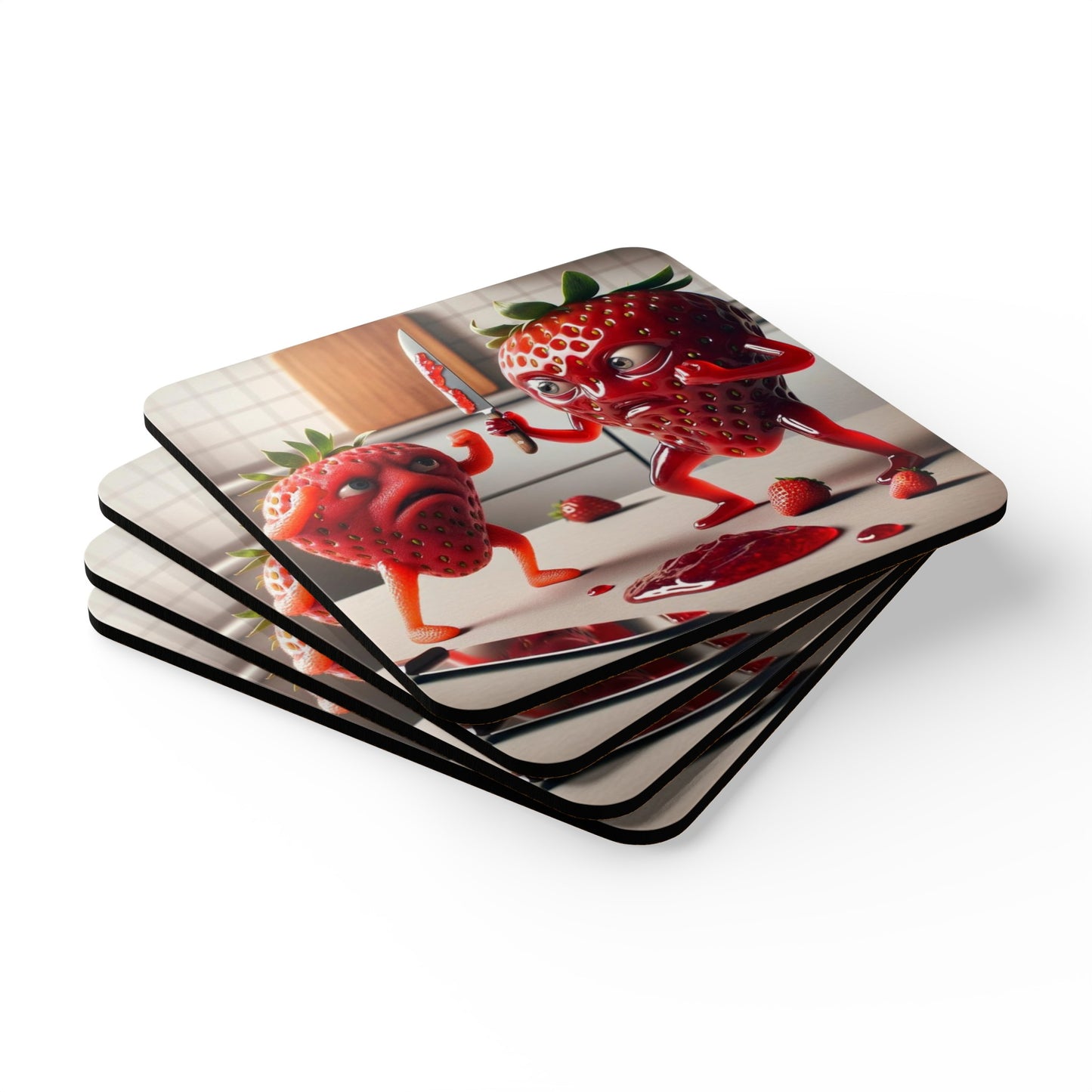 Strawberry Skirmish - Corkwood Coaster Set