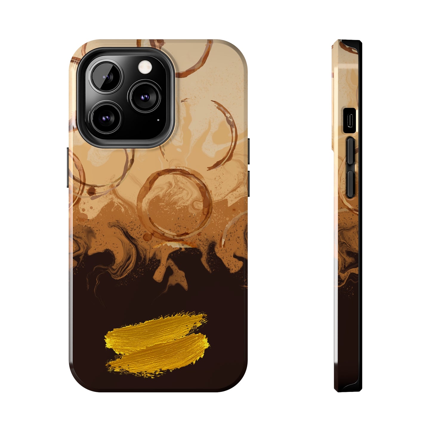 Abstract Coffee & Gold Brushstrokes - iPhone Case