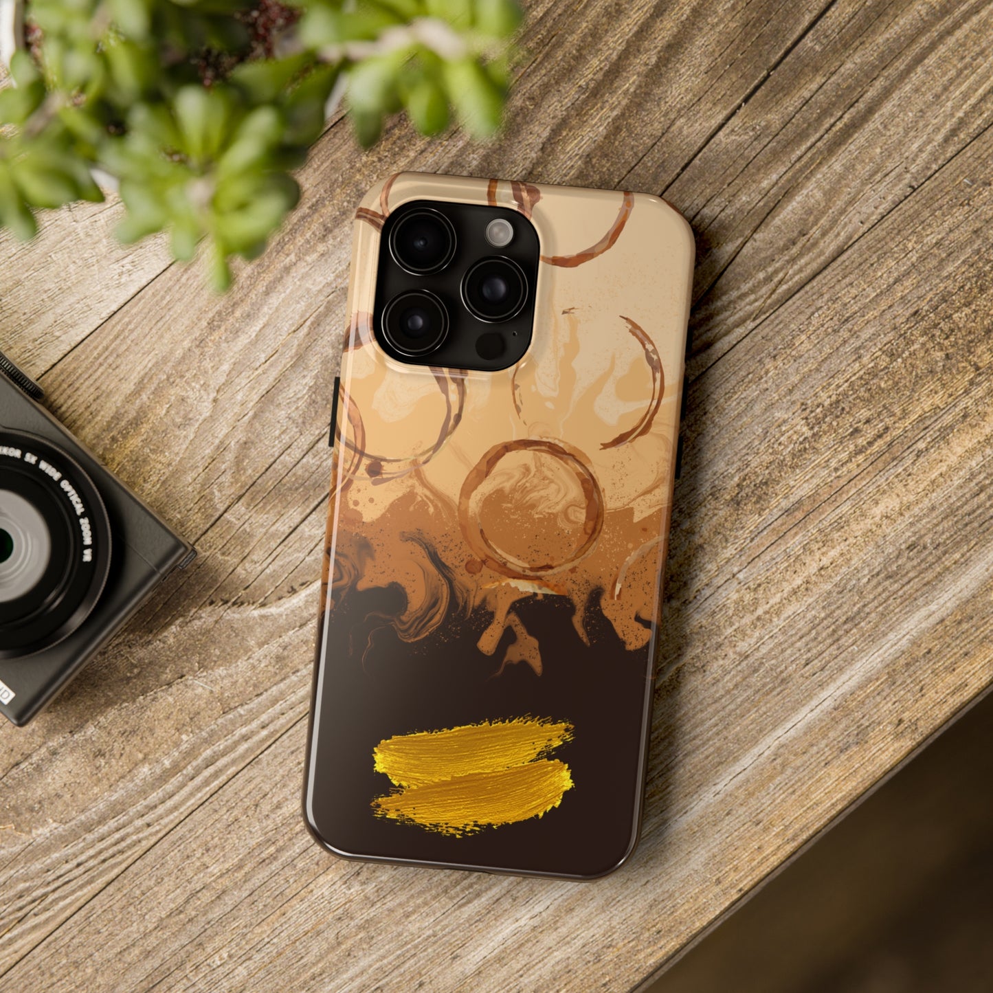 Abstract Coffee & Gold Brushstrokes - iPhone Case