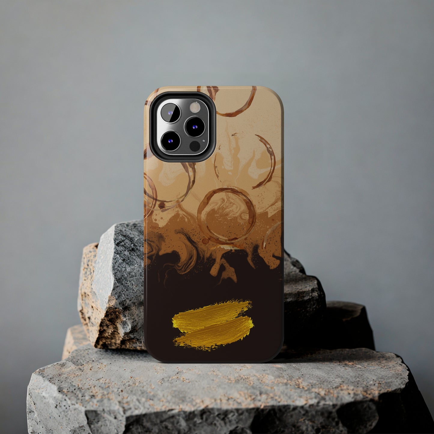 Abstract Coffee & Gold Brushstrokes - iPhone Case