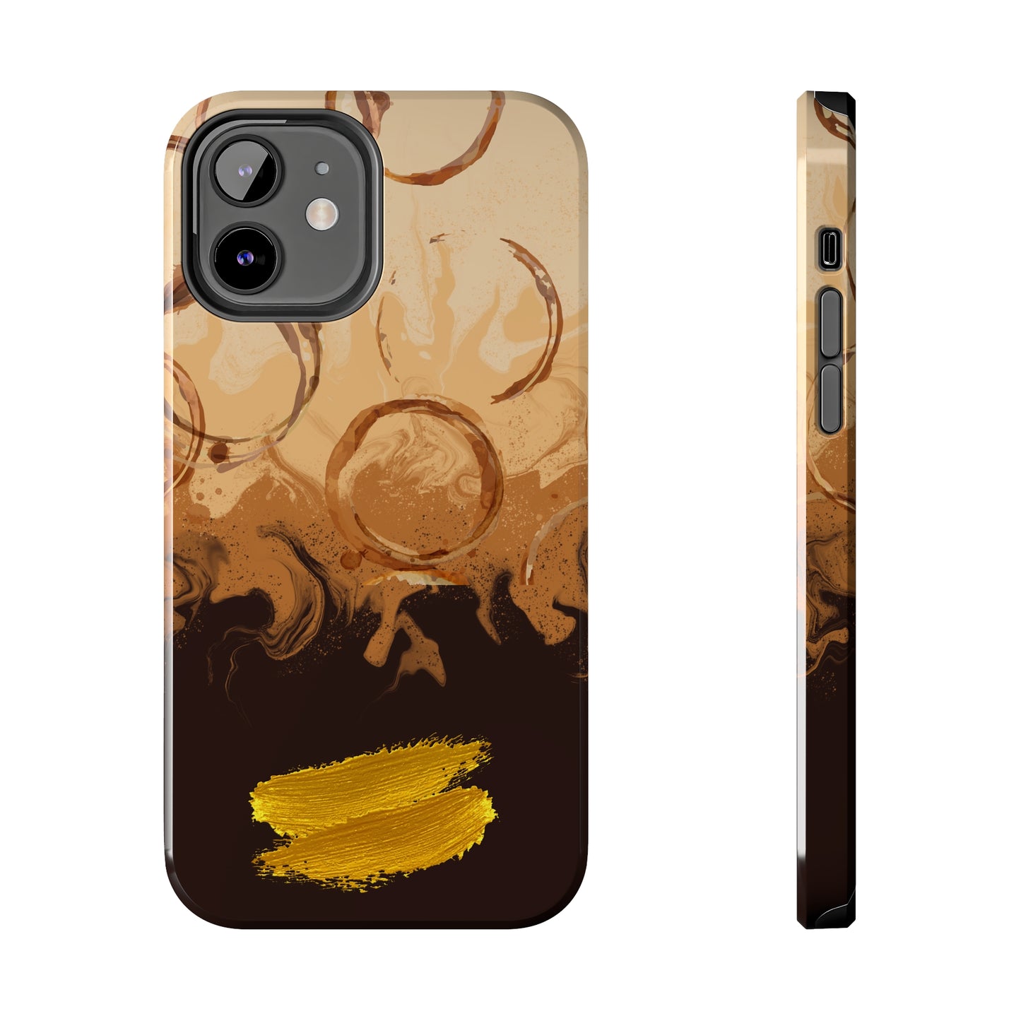 Abstract Coffee & Gold Brushstrokes - iPhone Case