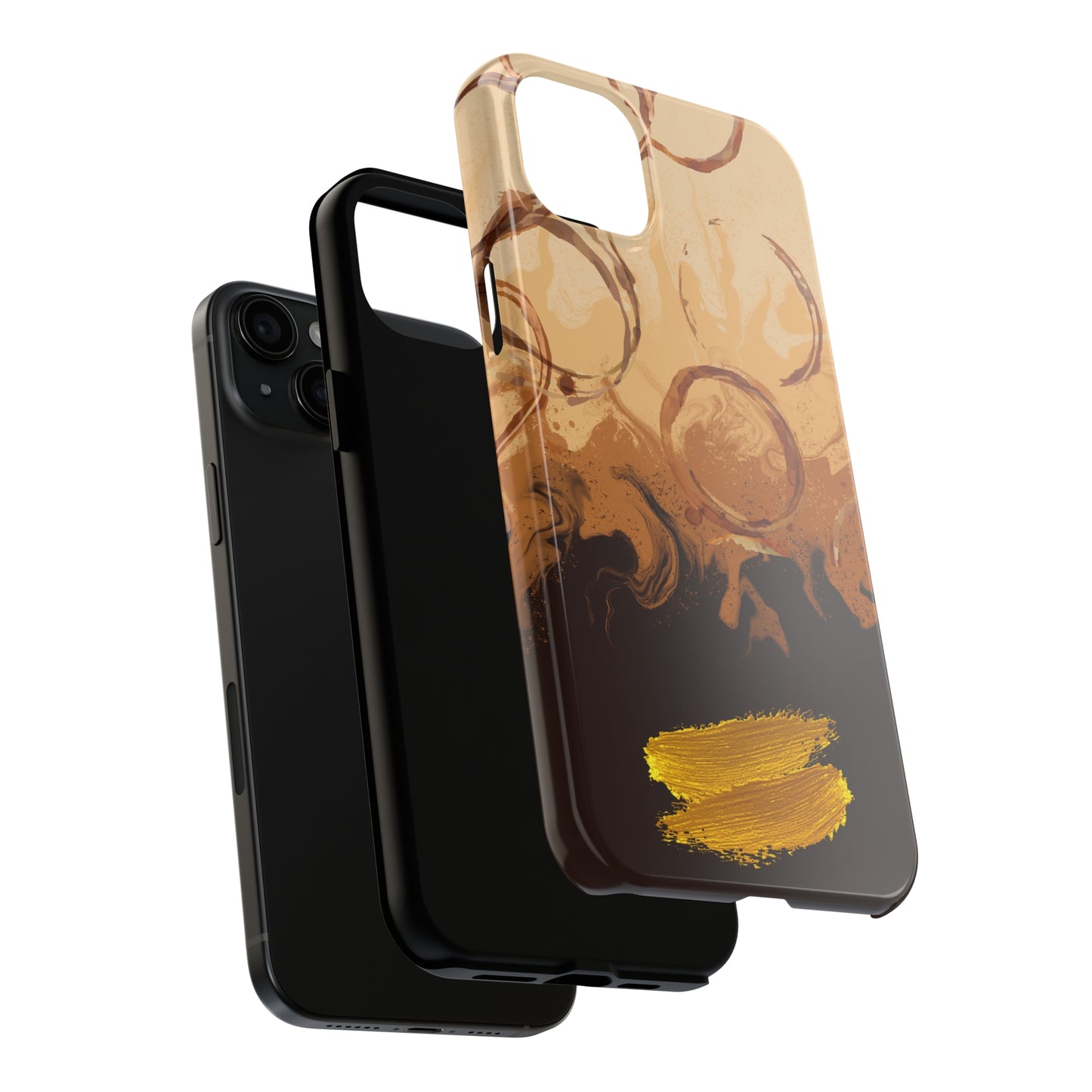 Abstract Coffee & Gold Brushstrokes - iPhone Case