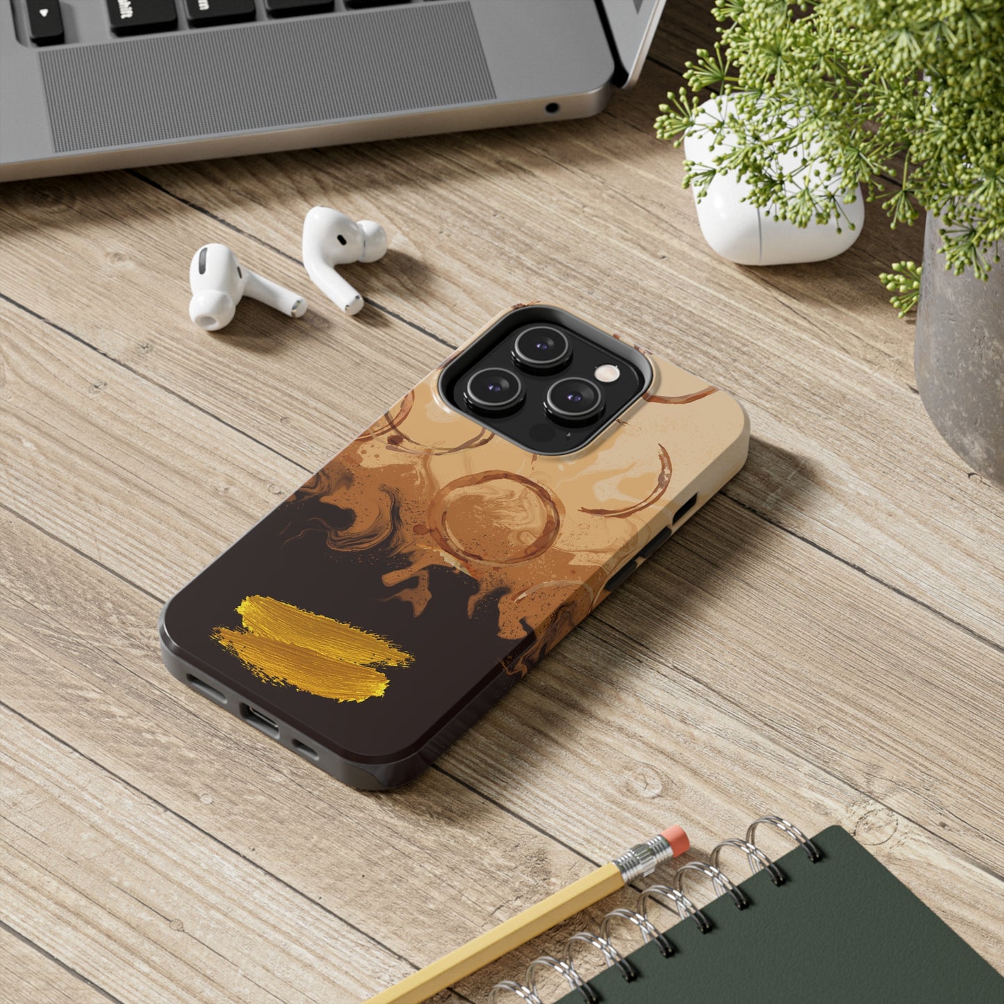 Abstract Coffee & Gold Brushstrokes - iPhone Case