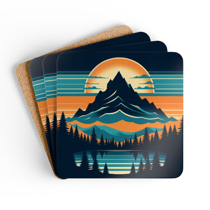 Retro Alpine Sunset - Corkwood Coaster Set