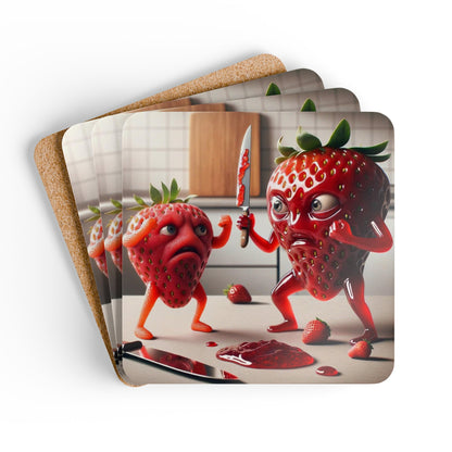 Strawberry Skirmish - Corkwood Coaster Set