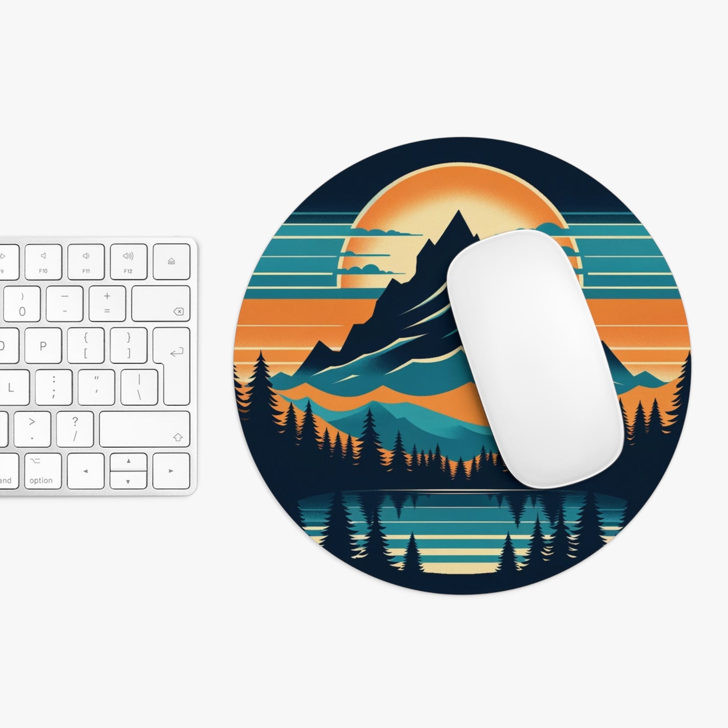 Retro Alpine Sunset - Mouse Pad | Round