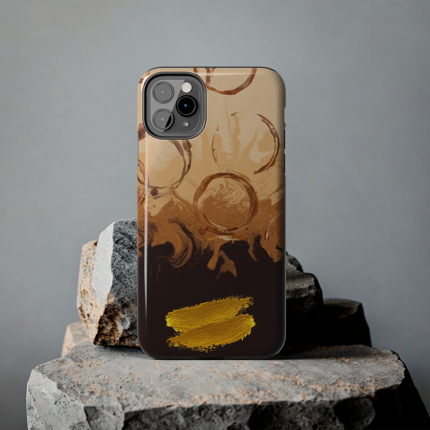 Abstract Coffee & Gold Brushstrokes - iPhone Case