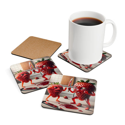 Strawberry Skirmish - Corkwood Coaster Set