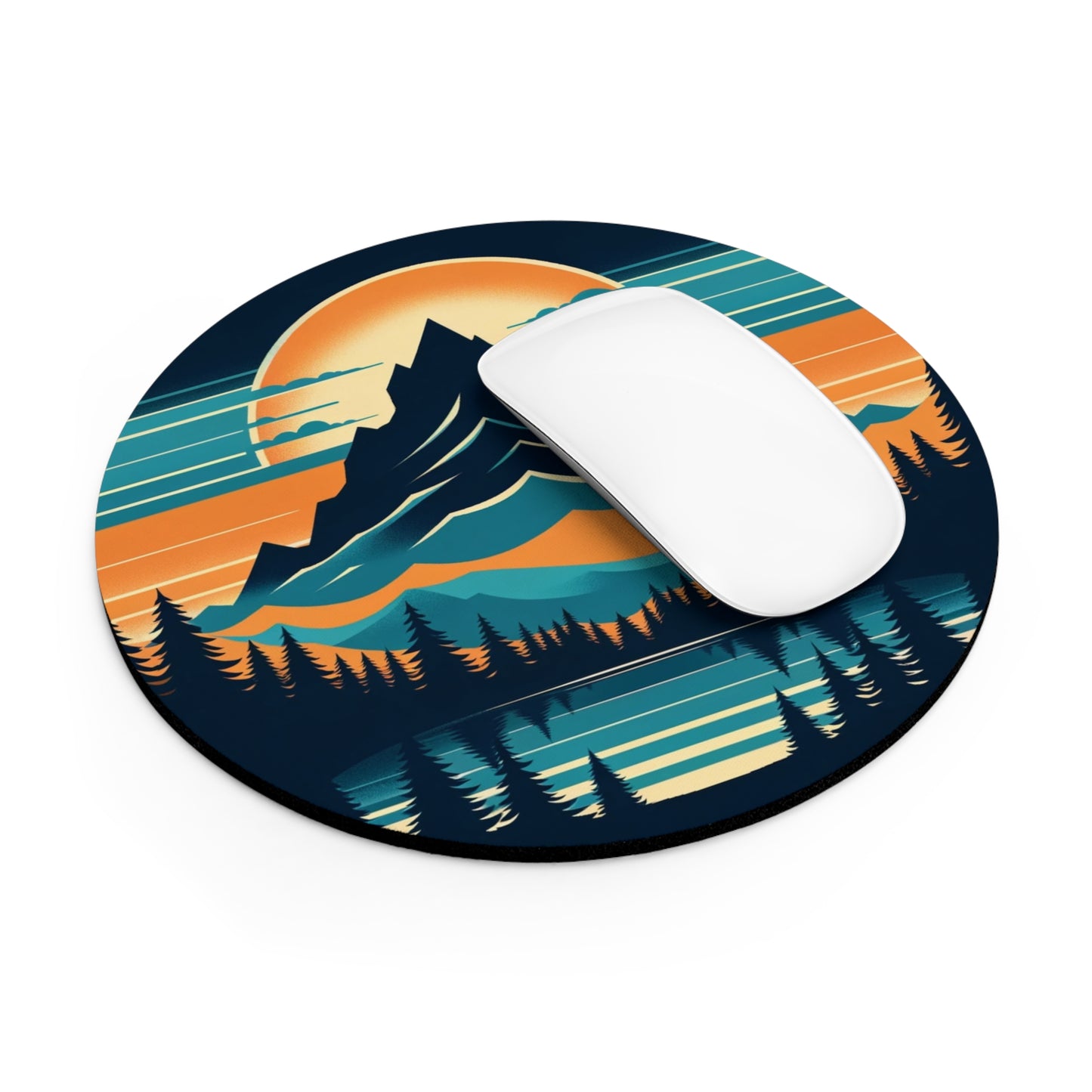 Retro Alpine Sunset - Mouse Pad | Round